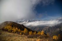 Mountains, clouds, and larches